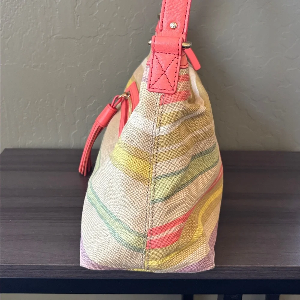 Kate Spade‎ Pastel Striped Canvas Shoulder Bag Gold Hardware